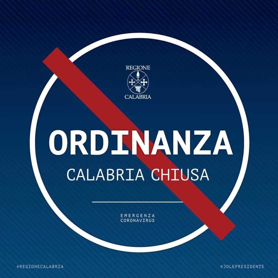 NUOVA ORDINANZA DELLA SANTELLI: "CHIUSA" LA CALABRIA