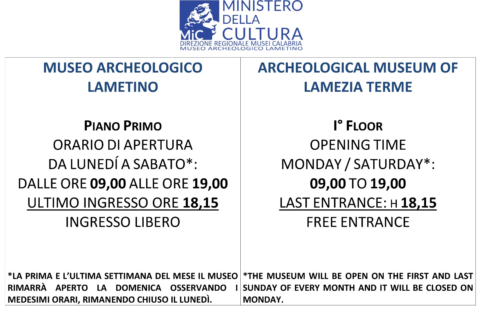 Nuovi orari al Museo archeologico Lametino