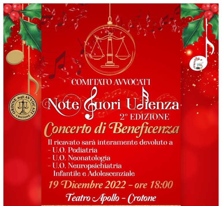 “Note fuori udienza”, concerto di beneficenza il 19 dicembre al teatro Apollo di Crotone